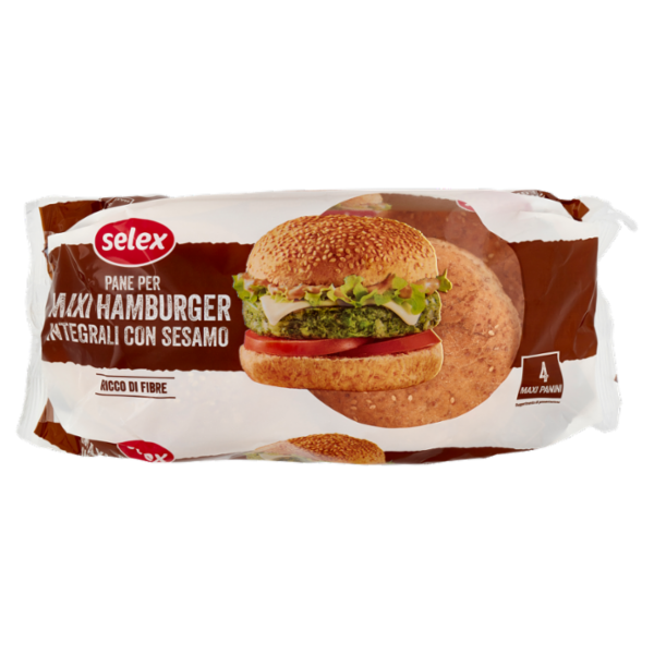 Selex Pane per Maxi Hamburger Integrali con Sesamo 4 pezzi 300 g