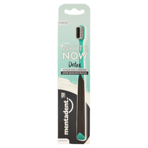 Mentadent Linea White Now Detox Setole con Carbone Azione Sbiancante Delicata Extra Soft