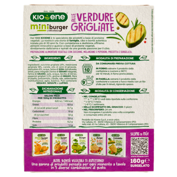 Kioene miniburger l'Originale alle Verdure Grigliate Surgelato 160 g