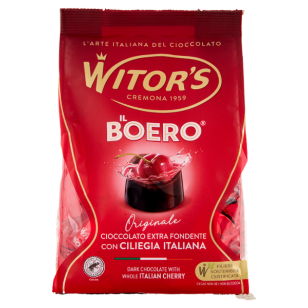 Witor's il Boero Originale Cioccolato Extra Fondente con Ciliegia Italiana 200 g