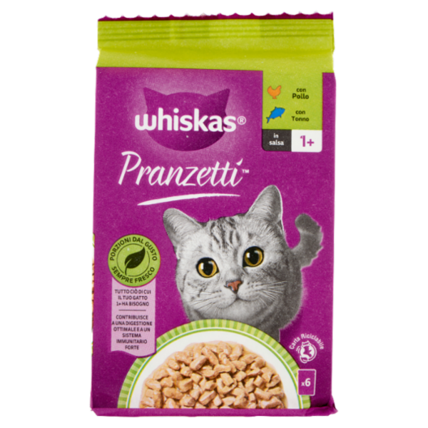 Whiskas Pranzetti Cibo Umido Gatto con Pollo e Tonno in Salsa 6x50g