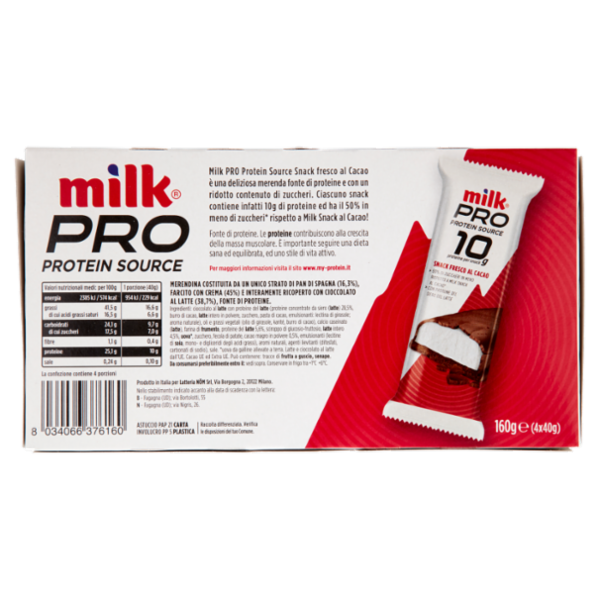Milk Pro Protein Source 40 g Snack Fresco al Cacao 4 x 40 g
