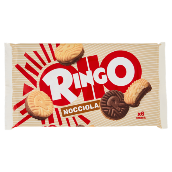 Ringo Nocciola Biscotti Farciti con Crema Nocciola e Cioccolato Snack merenda 6 porzioni 330g
