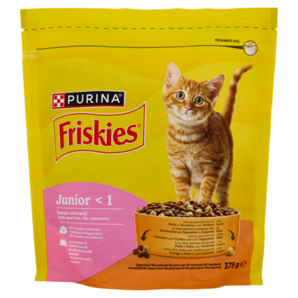 PURINA FRISKIES Junior Pollo e Tacchino, con Latte e con Verdure 375g