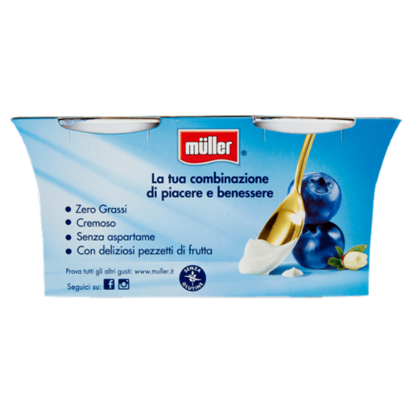 müller Yogurt Zero% Grassi Mirtillo in Pezzi 2 x 125 g