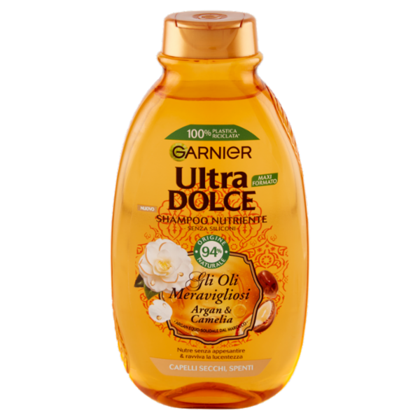 Garnier Ultra Dolce Shampoo Meraviglioso all'olio d'argan e di camelia per capelli secchi, 300 ml