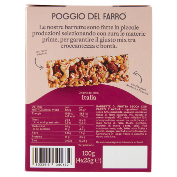 Poggio del Farro Barrette Frutta Secca 4 x 25 g