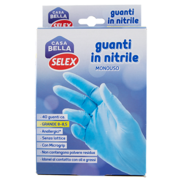 Selex Casa Bella Guanti Monouso in Nitrile Misura Grande (8-8,5) Dispenser 40 pezzi