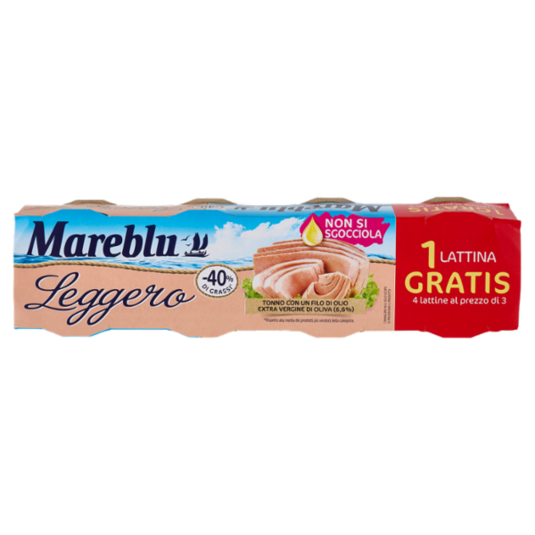 Mareblu Leggero Tonno con un Filo di Olio Extra Vergine di Oliva (6,6%) 4 x 60 g