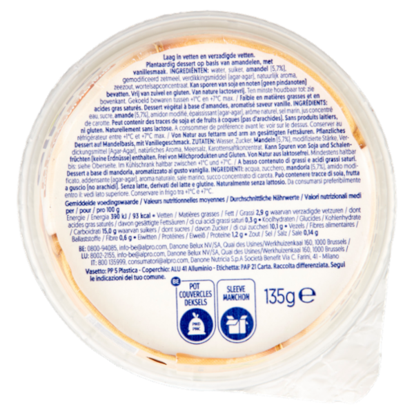 ALPRO Dessert Fresco 100% Vegetale, Gusto Mandorla Vaniglia, Senza Lattosio, Senza Conservanti, 135g