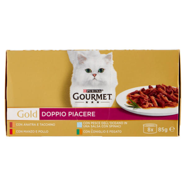 PURINA GOURMET Gold Doppio Piacere Anatra & Tacch/Manzo & Pollo/Pesce Oceano/Coniglio & Fegato 8x85g