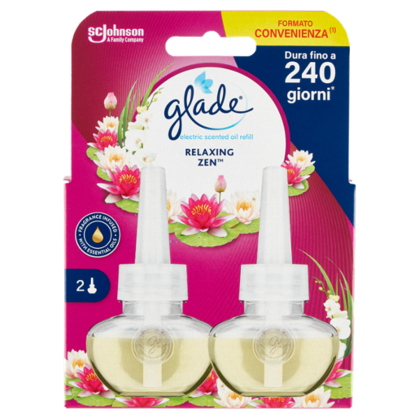 Glade® Liquido Elettrico Doppia Ricarica, Profumatore per ambienti, Fragranza Relaxing Zen 2X20ml