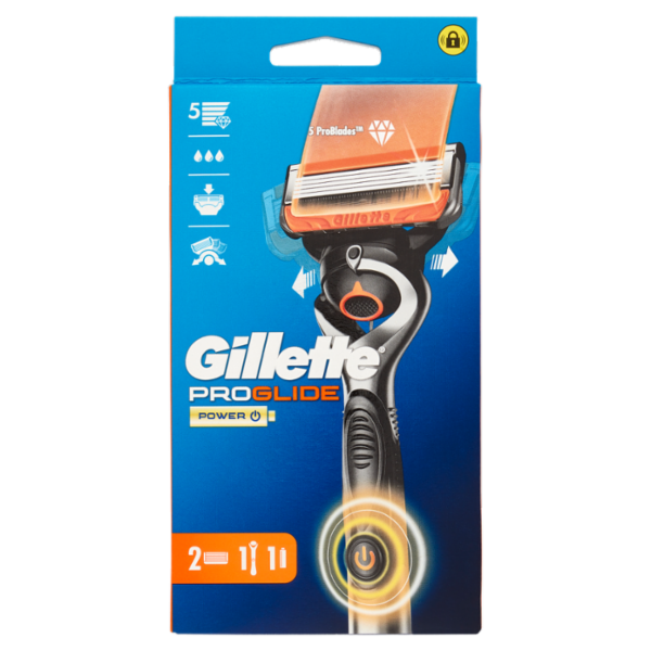 Gillette ProGlide Power Rasoio da Uomo Manico + Lamette di Ricambio, 2 Ricariche