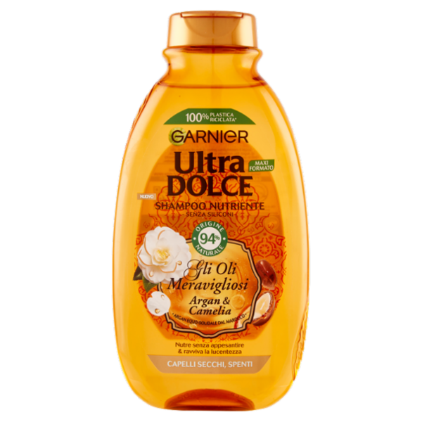 Garnier Ultra Dolce Shampoo Meraviglioso all'olio d'argan e di camelia per capelli secchi, 300 ml