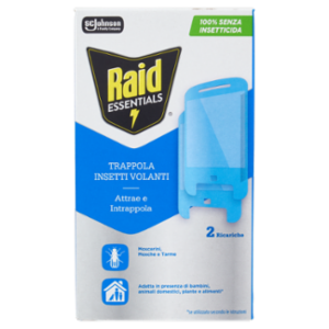 Raid Essentials Trappola Insetti Volanti; Moscerini, Mosche e Tarme, 100% Senza Insetticida, 2R