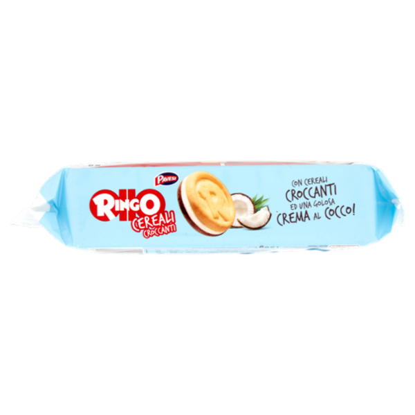 Ringo Cereali Croccanti Biscotti Farciti con Crema al Cocco Snack Merenda 156g