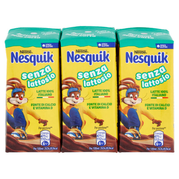 NESQUIK Pronto da Bere Senza Lattosio Latte e Cacao 3 Brick da 180ml