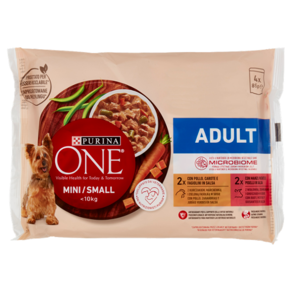 PURINA ONE Mini/Small Adult Pollo e Manzo in Salsa 4 x 85 g