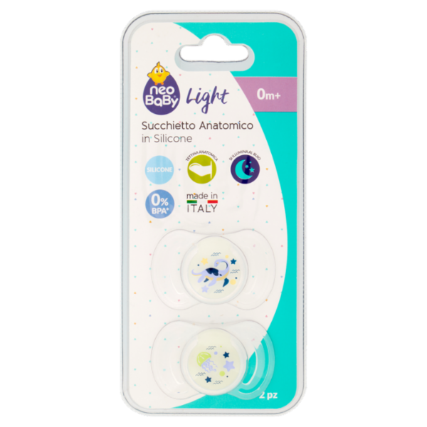 neo Baby Light Succhietto Anatomico in Silicone 0m+ Dino Glow 2 pz
