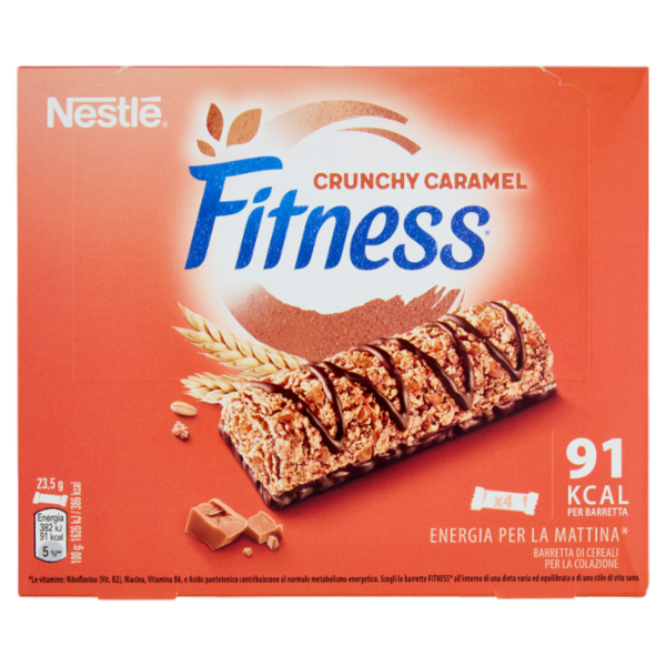 FITNESS Crunchy Caramel Barrette Cereali Integrali con Cioccolato e Caramello 4 pezzi da 23,5g