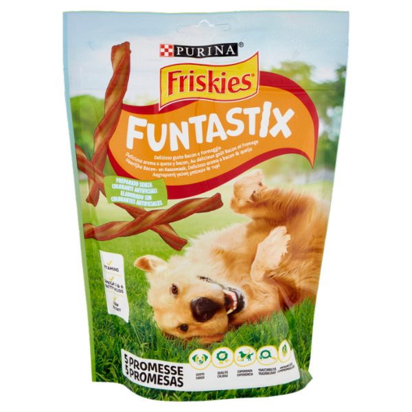 PURINA FRISKIES Funtastix Snack cane al gusto di Bacon e Formaggio busta 175 g