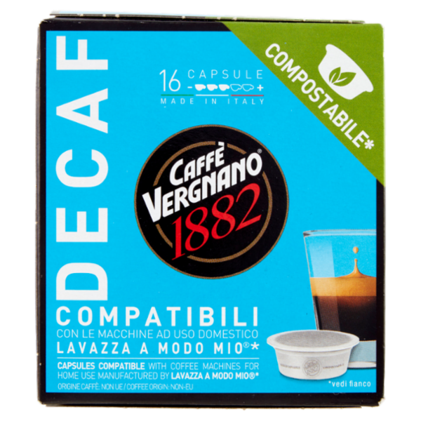 Caffè Vergnano 1882 Decaf Compostabile** Capsule Compatibili Lavazza a Modo Mio* 16 x 7,5 g