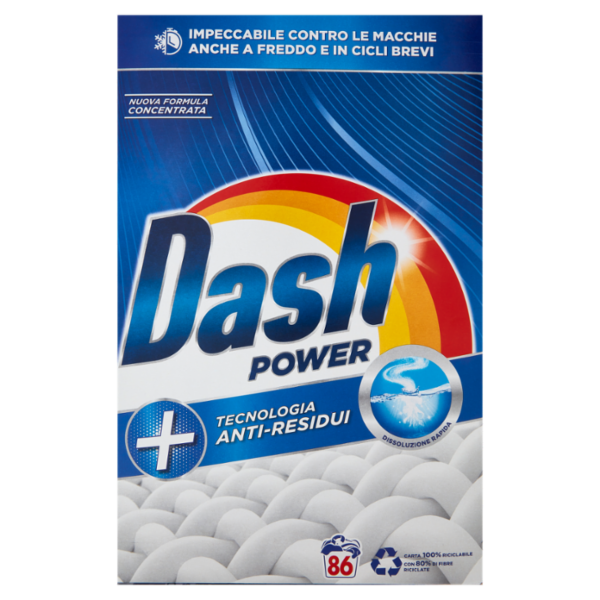 Dash Power Detersivo Lavatrice in Polvere, Tecnologia Anti-Residui, 86 Lavaggi 4300 g