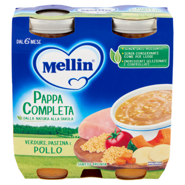 MELLIN Pappa Completa, Pastina Verdure Pollo, dal 6° mese, 2x250g