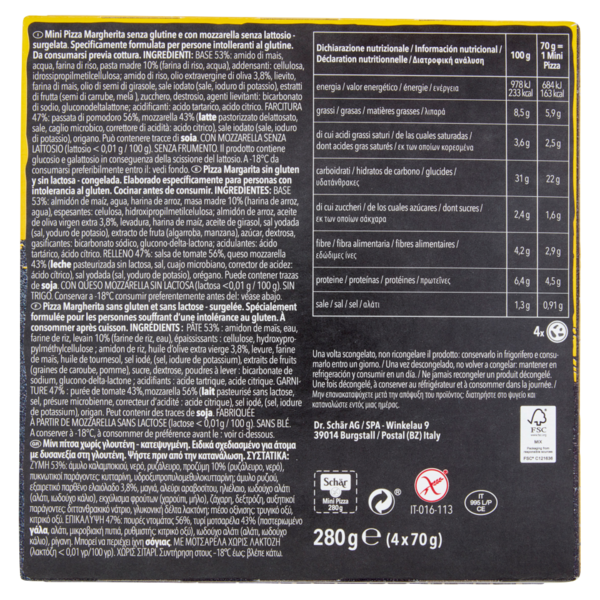 Schär Mini Pizza Margherita Lactose Free 4 x 70 g