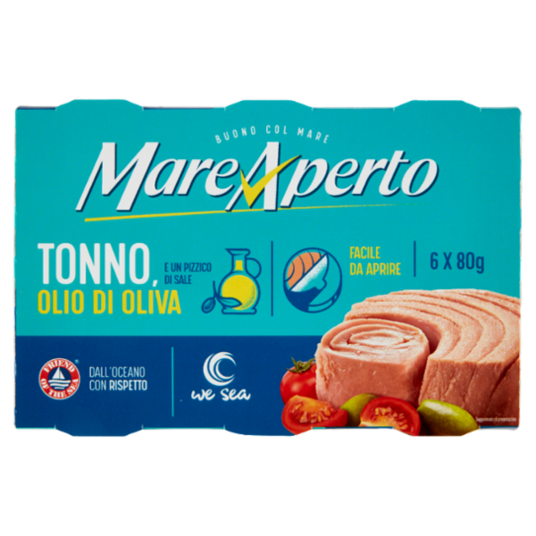 Mare Aperto Tonno, Olio di Oliva e un Pizzico di Sale 6 x 80 g