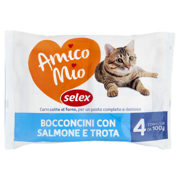 Selex Amico Mio Bocconcini per Gatto con Trota e Salmone 4x100 g