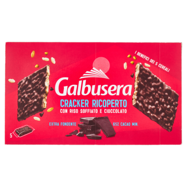 Galbusera Cracker Ricoperto con Riso Soffiato e Cioccolato Extra Fondente 5 x 30 g