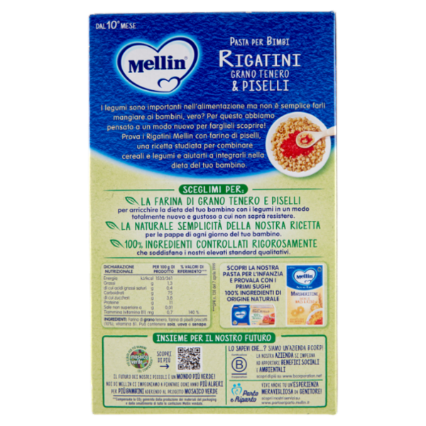 MELLIN Pastina Rigatini con Grano Tenero e Piselli 280 g