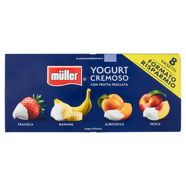müller Yogurt Cremoso con Frutta Frullata Fragola, Banana, Albicocca, Pesca 8 x 125 g