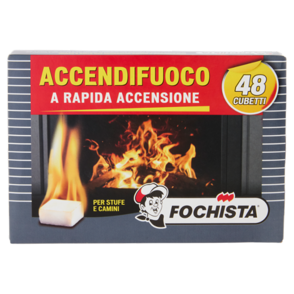 Fochista Accendifuoco a Rapida Accensione per Stufe e Camini Cubetti 48 pz