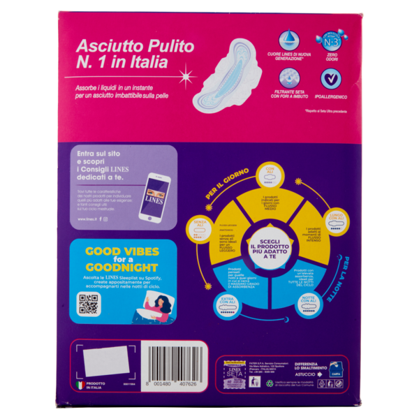 Lines Seta ultra Assorbenti Notte con Ali 60 pz
