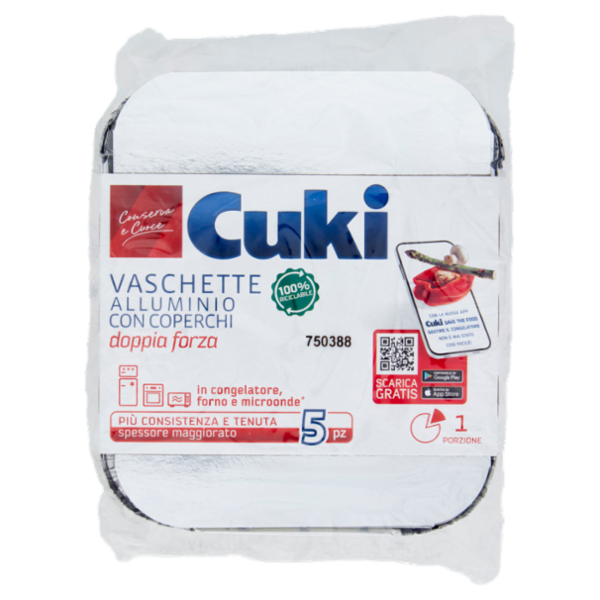 Cuki Conserva e Cuoce Vaschette Alluminio con Coperchi doppia forza 1 Porzione 5 pz