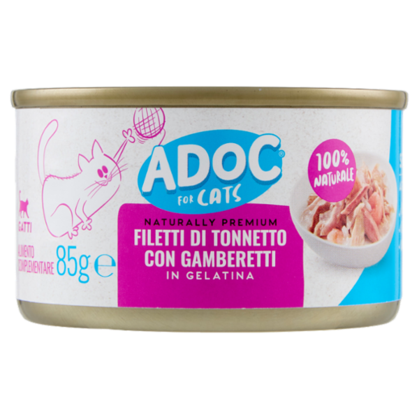 ADoC For Cats Naturally Premium Filetti di Tonnetto con Gamberetti in Gelatina 85 g