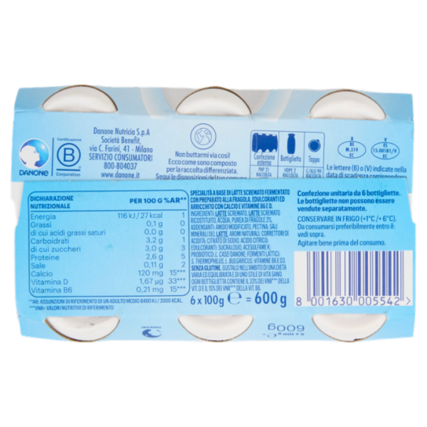 ACTIMEL, Yogurt da Bere con Vit B6 e D per il Sistema Immunitario, 0% grassi, gusto Fragola, 6X100G