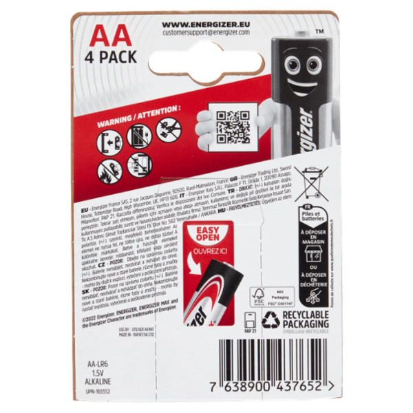 Energizer Max Alkaline AA 4 pz