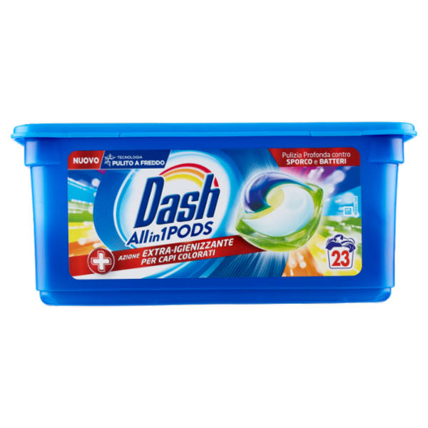 Dash Pods Allin1 Detersivo Lavatrice Capsule Bucato + Azione Extra-Igienizzante 23 Lavaggi 625,6 g