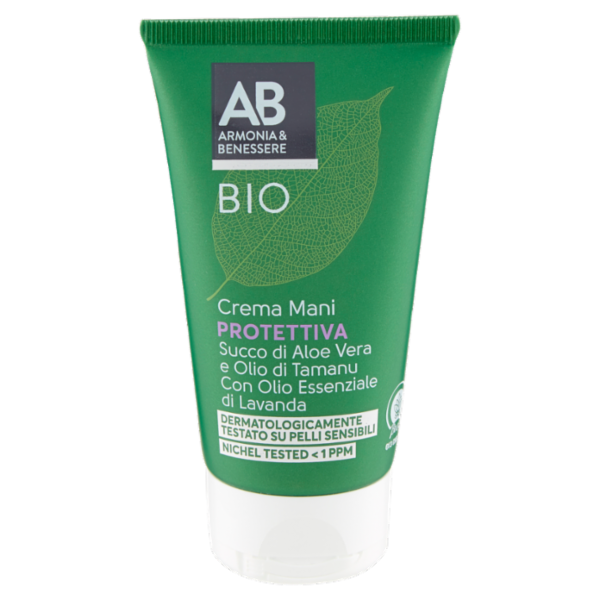 Armonia & Benessere Crema Mani Protettiva Bio con Succo Aloe, Olio Tamanu e Olio Lavanda 75 ml