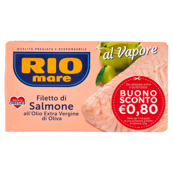 Rio mare Filetto di Salmone all'Olio Extra Vergine di Oliva al Vapore 125 g
