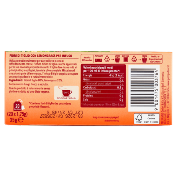 Pompadour Infuso Fiori di Tiglio con Lemongrass bustine 20 x 1,75 g