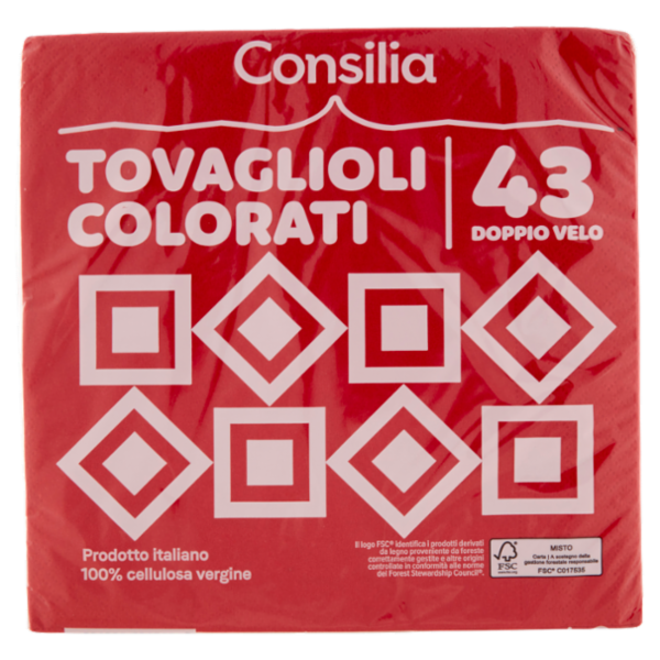 Consilia Tovaglioli 2 Veli 33x33 cm Rosso 43 pezzi