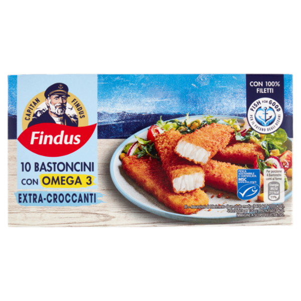 Capitan Findus 10 Bastoncini con 100% Filetti di Merluzzo con Omega 3 250 g