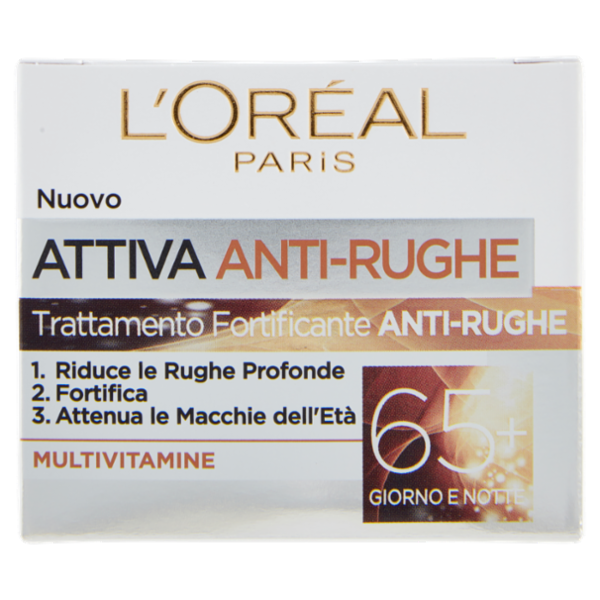L'Oréal Paris Crema Viso Giorno e Notte Attiva Anti-Rughe, Trattamento Fortificante 65+