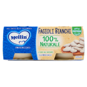 MELLIN Omogeneizzato, Fagioli Bianchi, Ricco Di Proteine, 100% Vegetale, Dal 4° Mese, 2x80 g