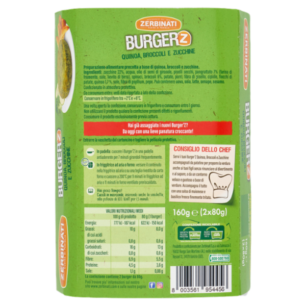 Zerbinati Burger'Z Quinoa, Broccoli e Zucchine 2 x 80 g