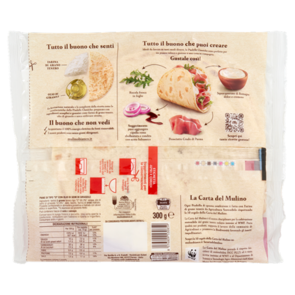 Mulino Bianco Piadelle Classiche Ideale per Piadina 4pz 300g